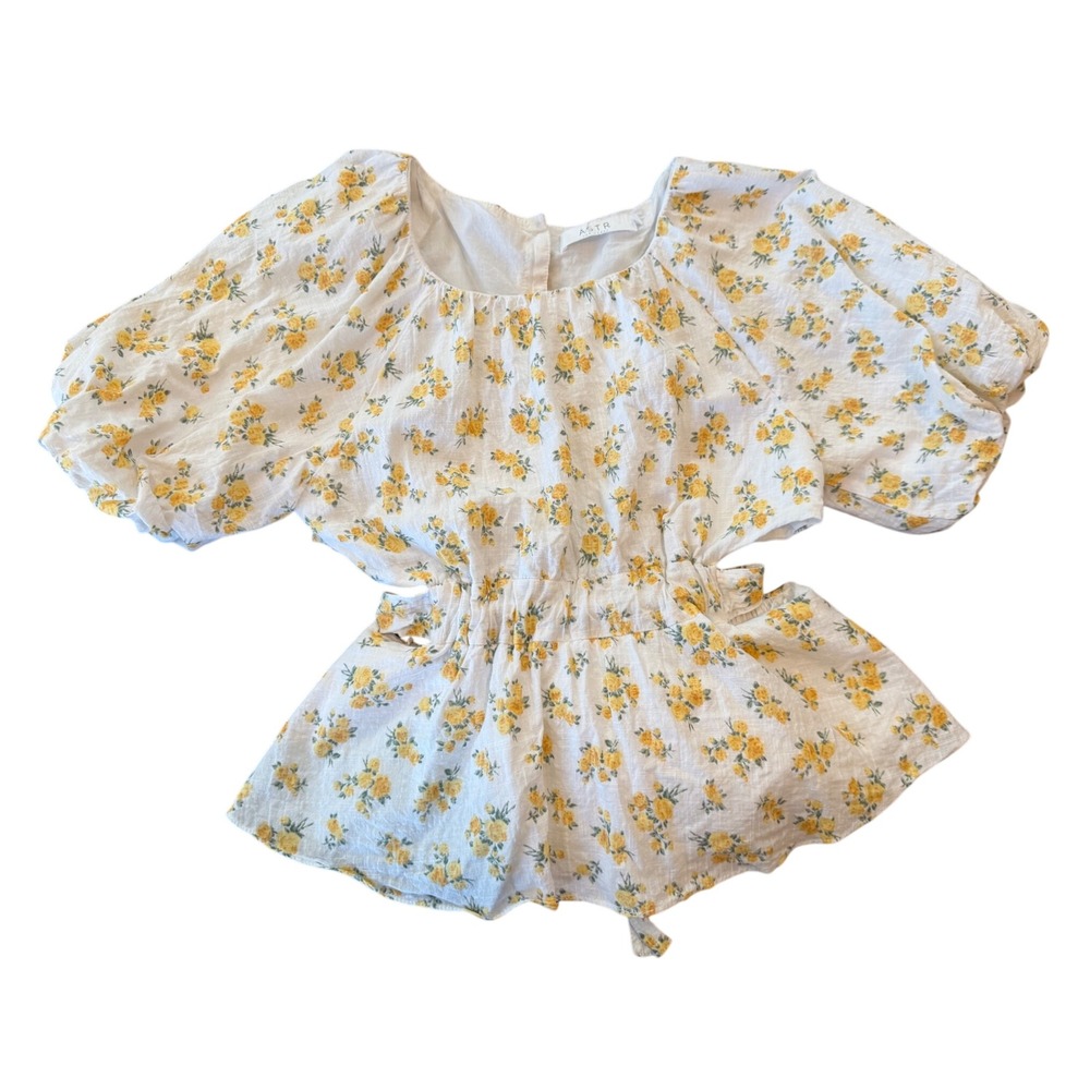 ASTR The Label Floral Blouse M White Yellow Cottagecore Boho Romantic Prairie